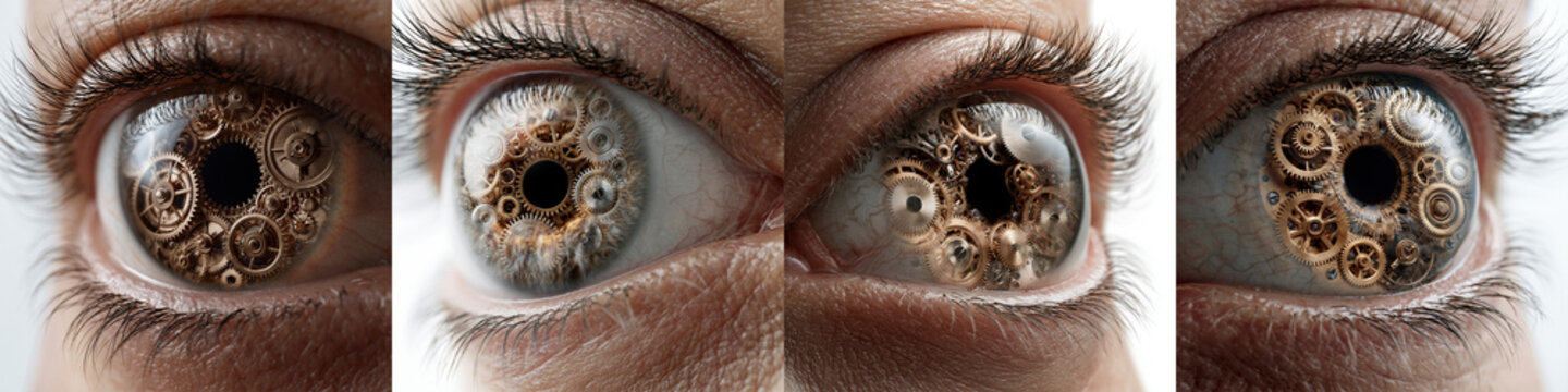 Detailed steampunk eye artwork featuring gears and intricate mechanisms on a clear background