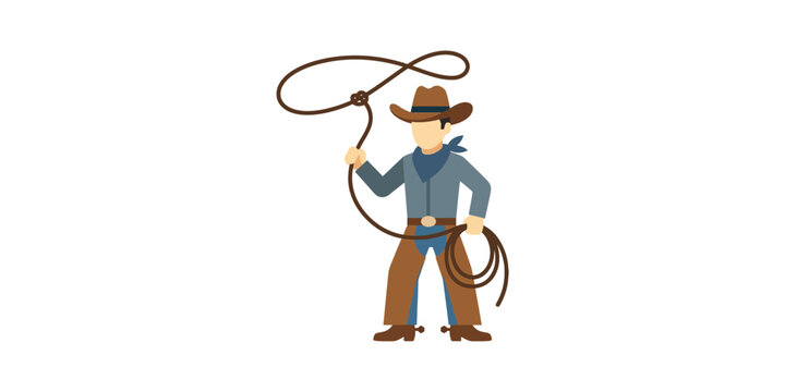 Cartoon Cowboy Character Holding A Lasso Rope.
