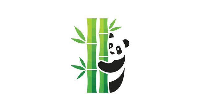 Panda bear holding green bamboo stalks vector illustration isolated on a clean white background design element