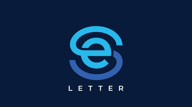 Letter SE monogram logo design featuring blue intertwined modern typography in a minimalist flat vector style