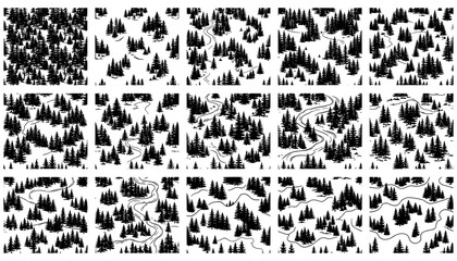 Trees with Winding Paths in a Forest Landscape Illustration Featuring Nature, Design, Vector with Black and White Elements © MdMamnur