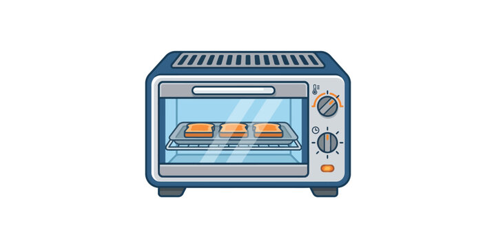 Cartoon Illustration of a Small Countertop Toaster Oven Cooking Bread.