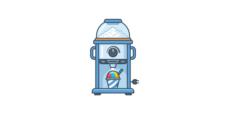 Cartoon Illustration of an Electric Shaved Ice Machine Making a Colorful Snow Cone.