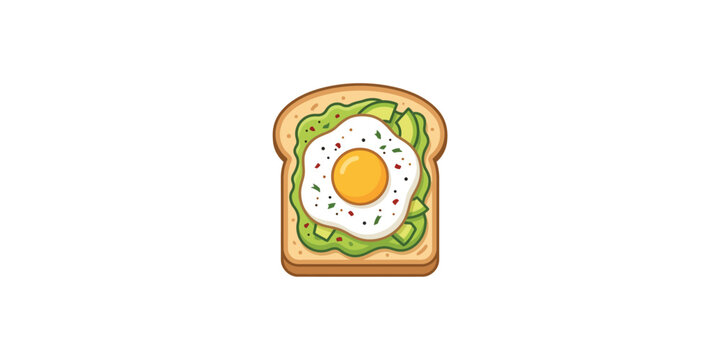 Cartoon Illustration of Avocado Toast Topped with a Fried Egg.