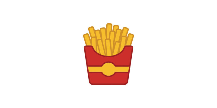 Cartoon Illustration of Crispy Golden French Fries in a Red Box.