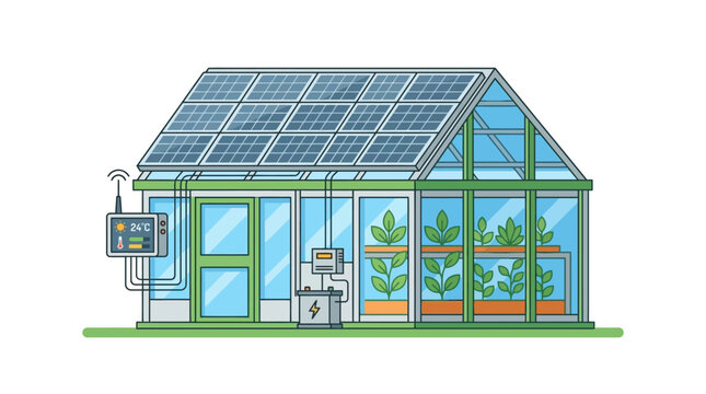 Smart Greenhouse with Solar Panels and Automated Climate Control System