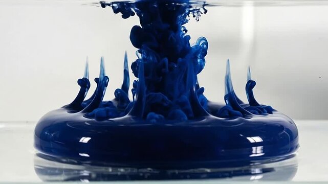 Black ferrofluid spikes on dark blue base