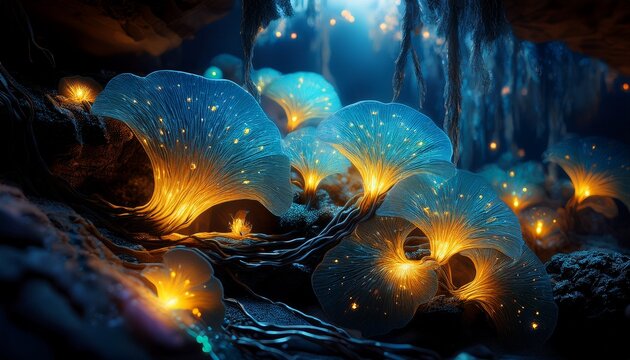 Abstract Art Of Nature Close Up Of New Zealand Glow Worms In Cave