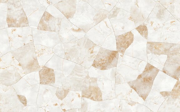 Seamless marble texture with a fragmented mosaic pattern in beige and white tones