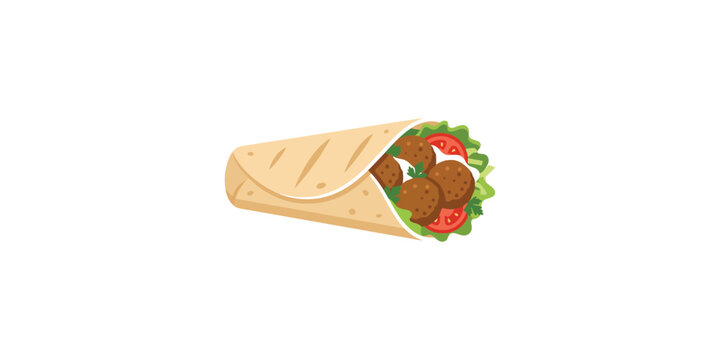 Cartoon style illustration of a delicious falafel wrap isolated on white.