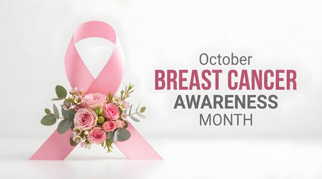 Breast cancer awareness month pink ribbon with flowers october support hope