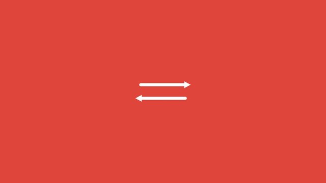 white data transfer arrows icon on a solid red background