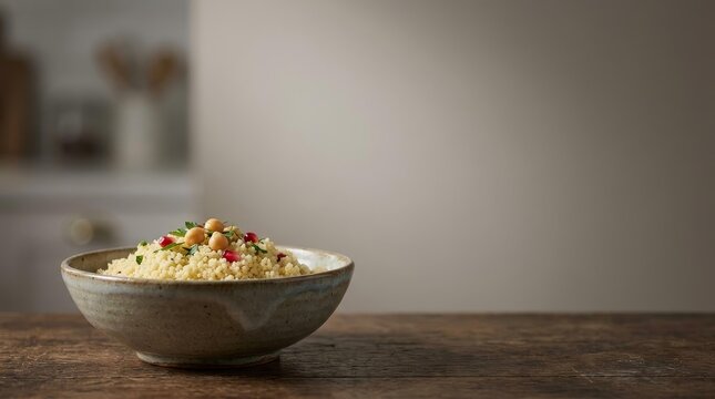 Culinary Delight, Couscous, Modern Kitchen, Photo, Minimalist, Close-Up, Flavorful Presentation