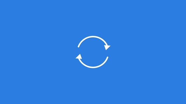 white circular sync arrows icon on a solid blue background