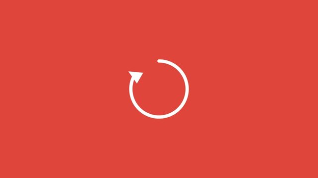 white circular refresh arrow icon on a solid red background