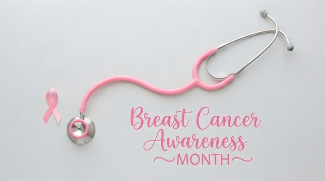 Breast cancer awareness month pink ribbon stethoscope supporting cancer research prevention