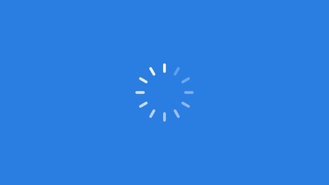 white loading spinner icon on a solid blue background