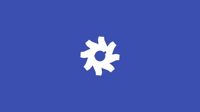 white gear with a checkmark icon on a solid indigo background