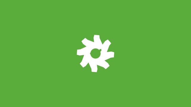 white gear with a checkmark icon on a solid green background