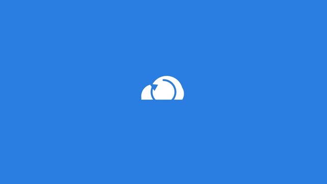 white cloud with a sync arrow icon on a solid blue background