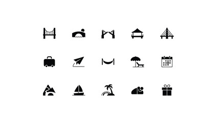 Minimalist black icons collection with monochromatic set fifteen minimalist icons representing diverse themes travel celebration grid layout against neutral background © Sourav Bairagi