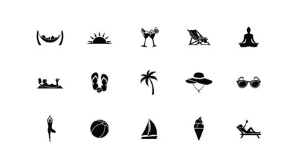Minimalist black icon set with high contrast icon collection showcasing diverse vacation wellness themes sleek modern black white style displays clean high © Sourav Bairagi
