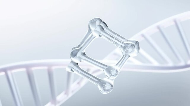 Abstract 3D Render of a Glassy Molecular Model and DNA Double Helix Representing Genetics and Biochemistry