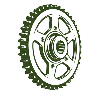Green gear wheel with toothed edge and central bolt illustration