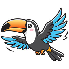 Obraz premium Cute toucan cartoon character flying with open wings vector illustration