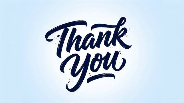 Thank you lettering in dark blue brush script on light blue background