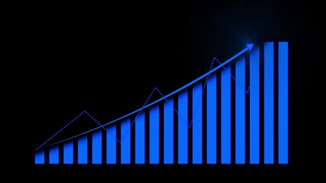 Business success graph with rising arrow animation. Stock market performance bar chart animation 4k.