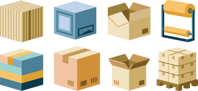 Variety of cardboard boxes and packing tape dispenser