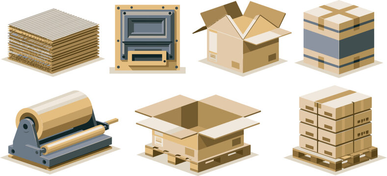 Various Types of Cardboard Boxes and Packaging Materials