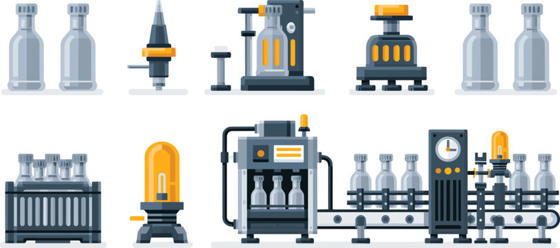 Bottle filling and packaging machine illustration