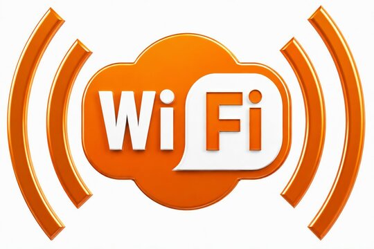 Bright orange wifi network signal icon with radiating waves