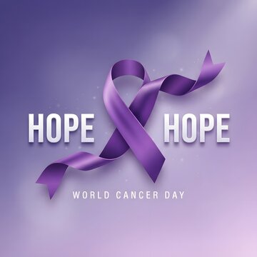 Breast cancer awareness month purple ribbon with 'hope' for cancer support fundraising