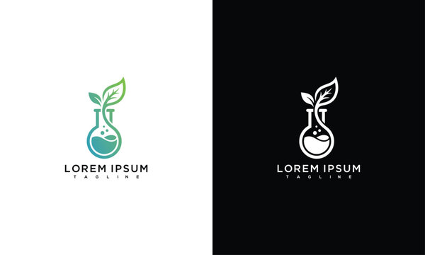Sustainable Biotechnology Lab Flask with Growing Leaf Logo Design