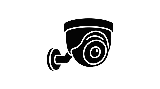 Monitoring security dome CCTV camera mounted on wall, vector graphic icon isolated on white background, front view