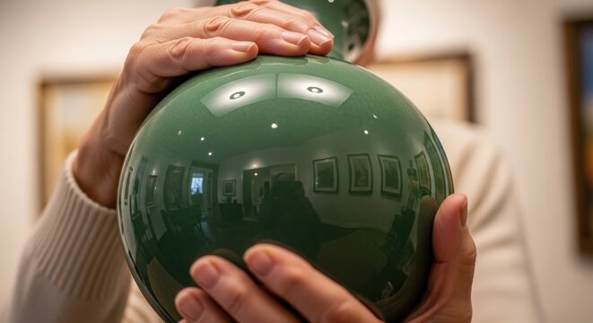 person holding green bowling ball closeup.