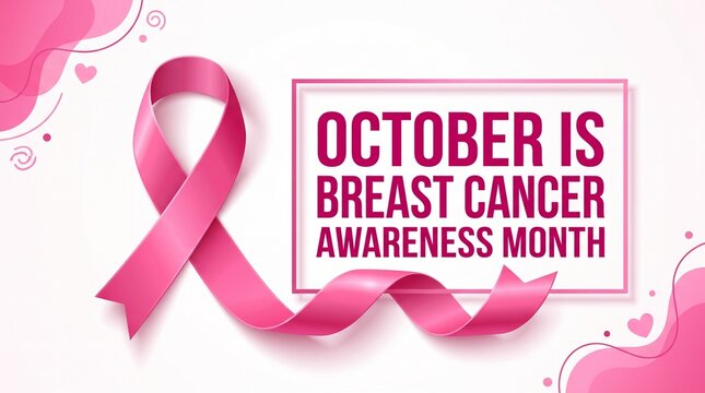 Breast cancer awareness month pink ribbon and message for october support