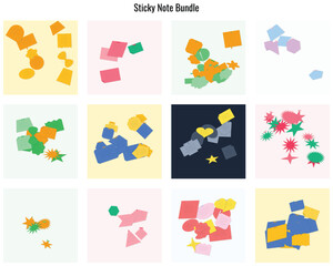 Fototapeta premium Diverse collection of vibrant sticky notes featuring geometric shapes and varied colors for creative office tasks