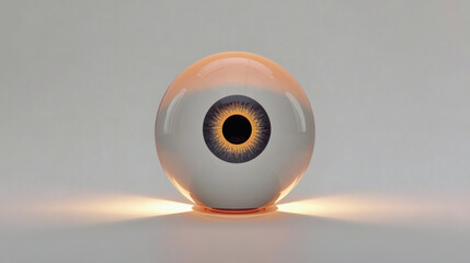 A Glossy Centered Spherical Eyeball With A Glowing Golden Iris And Dark Pupil Illuminated From Below Against A Minimalist White Background © Ayaz