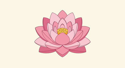 Fototapeta premium Pink lotus flower illustration on cream background