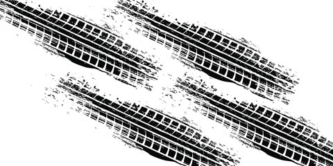 Tire tread marks, drift, motorsport, motocross, rally, tread mark with skid, grinding, splash effect. Graphic set of tire treads, wheel texture, car racing. Vector collection, wheel treads on asphalt © Zainur