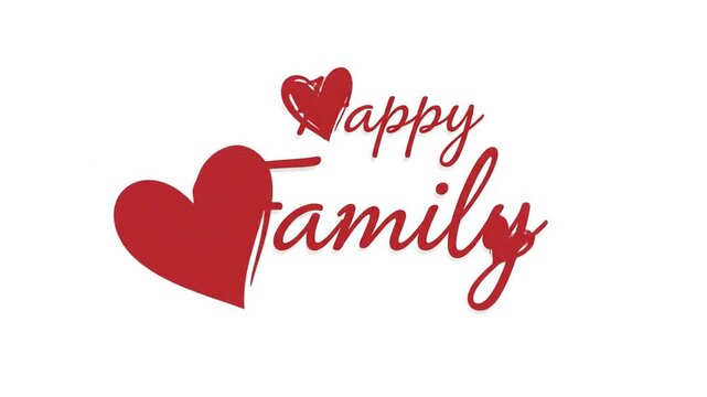 Red Happy Family script text with heart icon on white background.