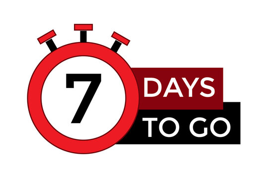 7 days to go red and black color with stopwatch icon illustration on white background