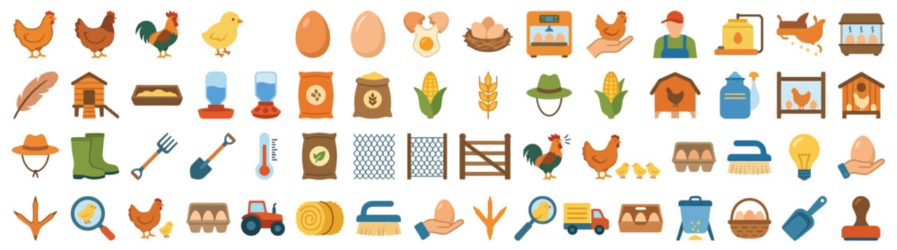 Set of Flat Design Chicken Farm and Poultry Icons