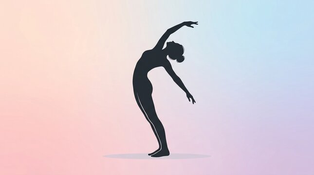 Graceful Silhouette of a Woman Performing a Stretching Yoga Pose for Wellness and Physical Fitness Training on a Soft Gradient Background