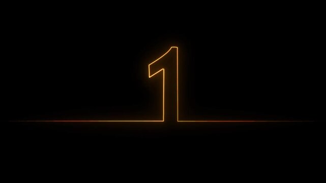 A glowing, illuminated number one stands out against a stark black background a warm, amber light