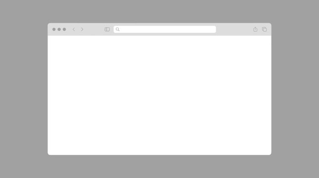 Blank web browser window frame template isolated on gray background for website interface ui.